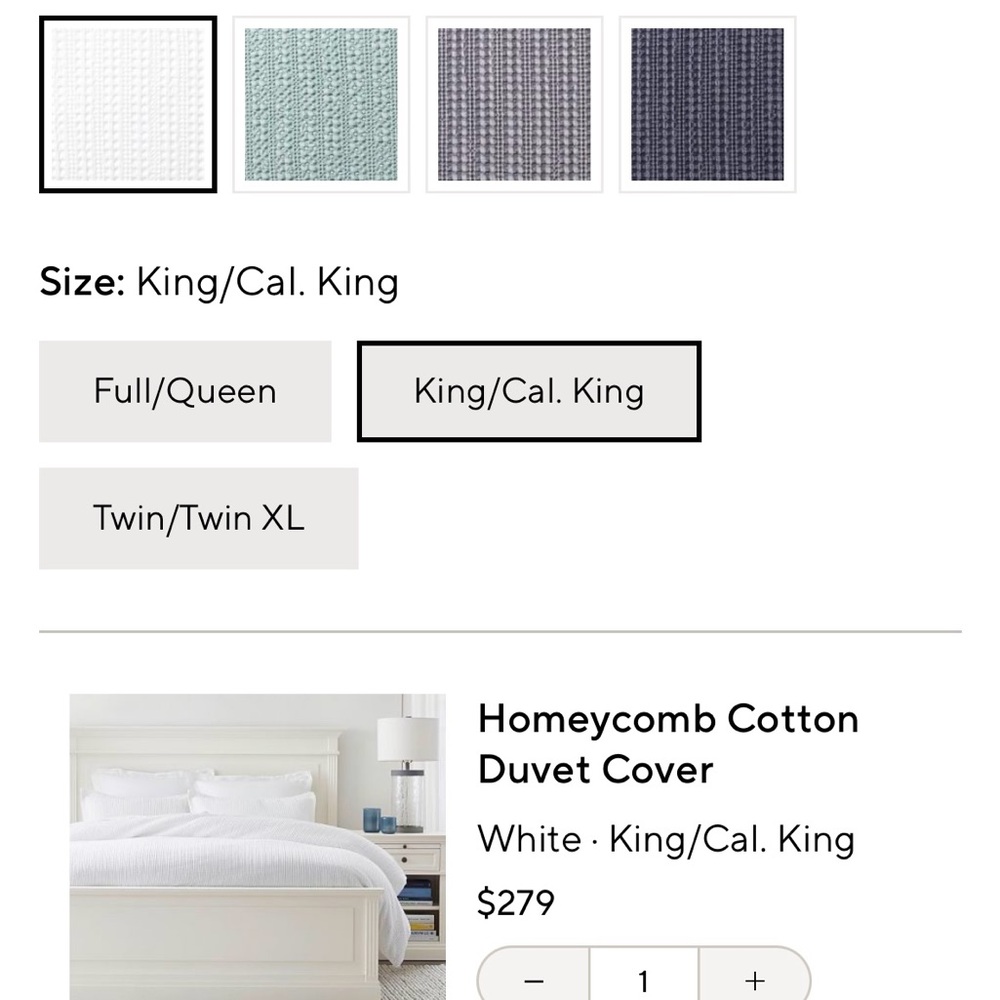 King Pottery Barn white honeycomb duvet cover - no shams